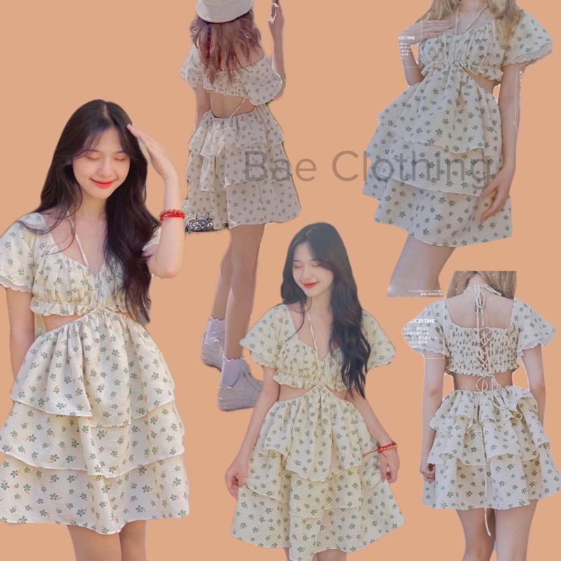ĐẦM HOA NGẮN DIKA DRESS thiết kế cut out hở eo cột nơ độc lạ quyến rũ hoạ tiết hoa đuôi váy xoè bồng bềnh