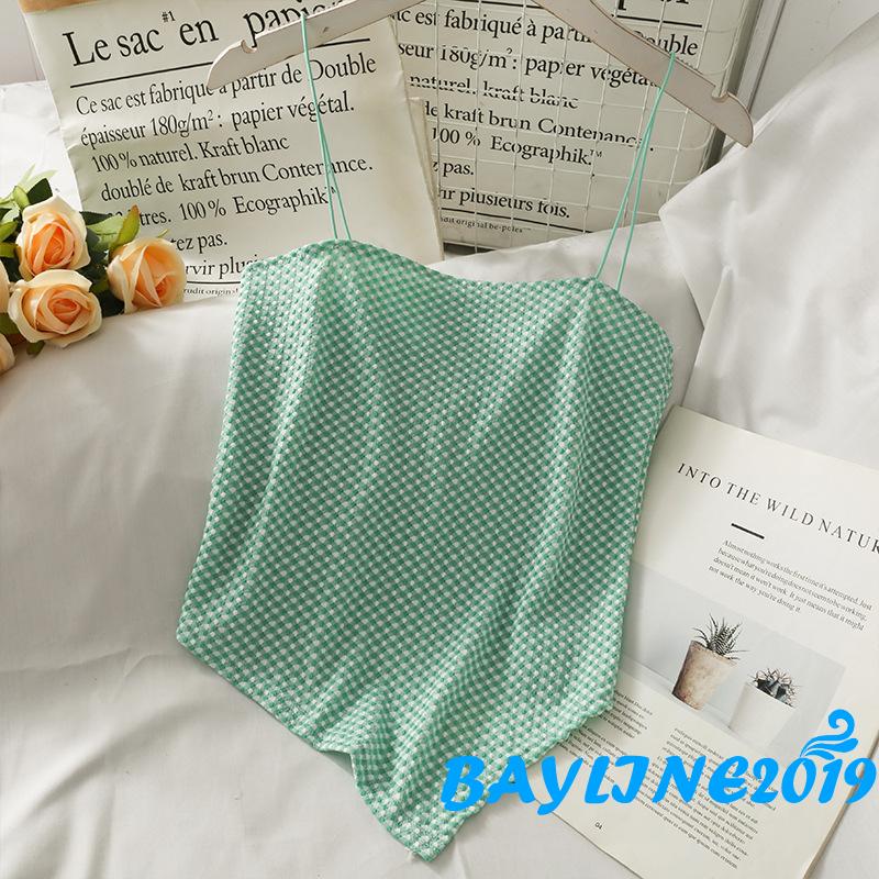 Áo Dây Nữ Ca Rô Cộc Tay Cổ Tròn Thời Trang Hàn | BigBuy360 - bigbuy360.vn