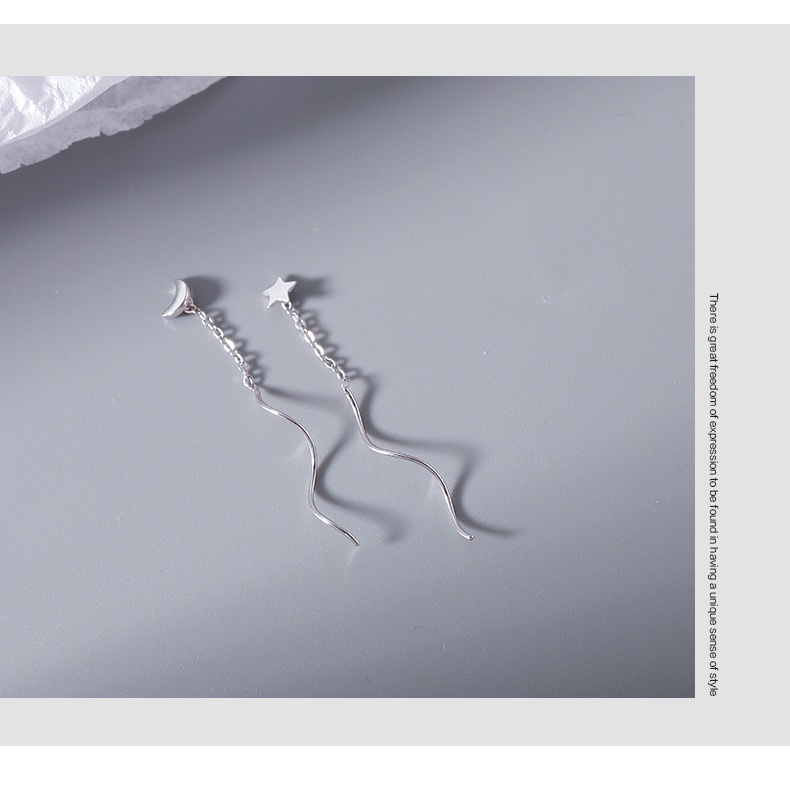 Asymmetrical Star and Moon Earrings Star and Moon Earrings Long Tassel Earrings Korean Style Women Simple Fashion Accessories