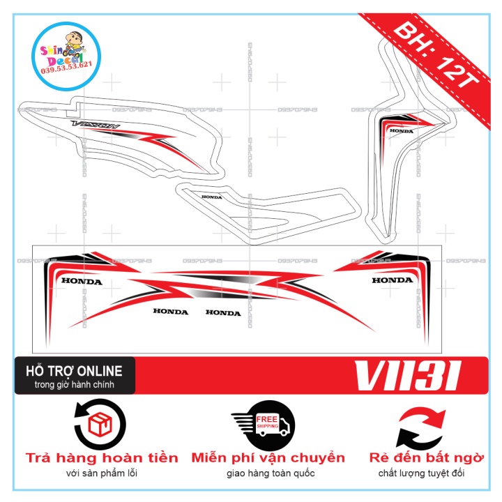 TEM XE VISION 2016 CHỈ ĐỎ DÁN XE TRẮNG 1131 -- SHIN DECAL 2
