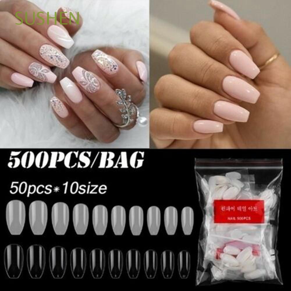 Set 500 móng giả trong suốt trang trí full móng tự nhiên