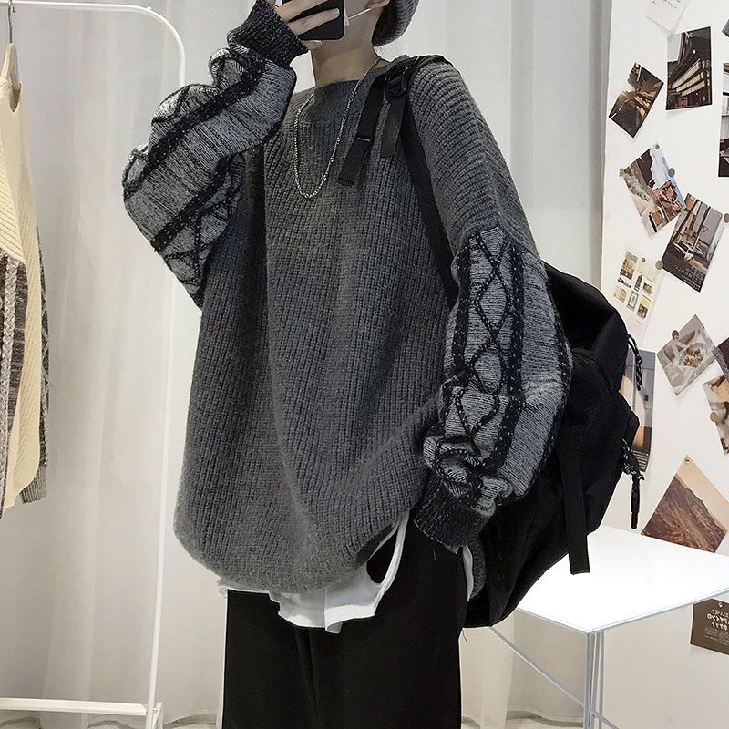 Áo Sweater Cổ Tròn Dáng Rộng Phối Màu Tương Phản Thời Trang Mùa Đông Hàn Quốc Cho Nam