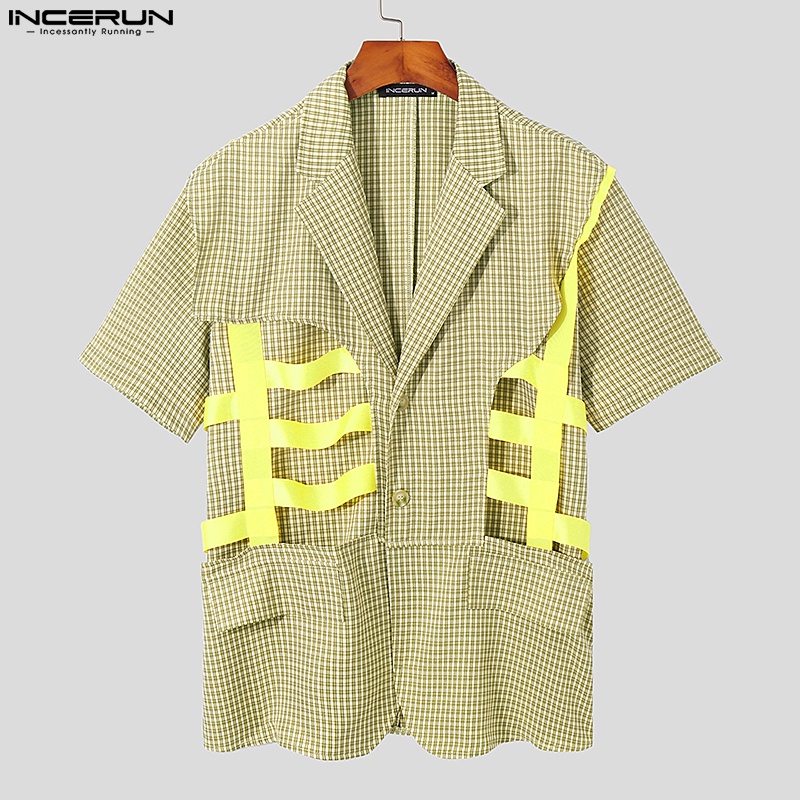 INCERUN Áo Thun Tay Ngắn Cài Nút Thiết Kế Đơn Giản Thời Trang Cho Nam