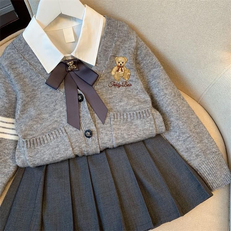 Bộ Đồng Phục Ba Món Phong Cách Preppy Mùa Thu 2022 Mới Cho Bé Gái