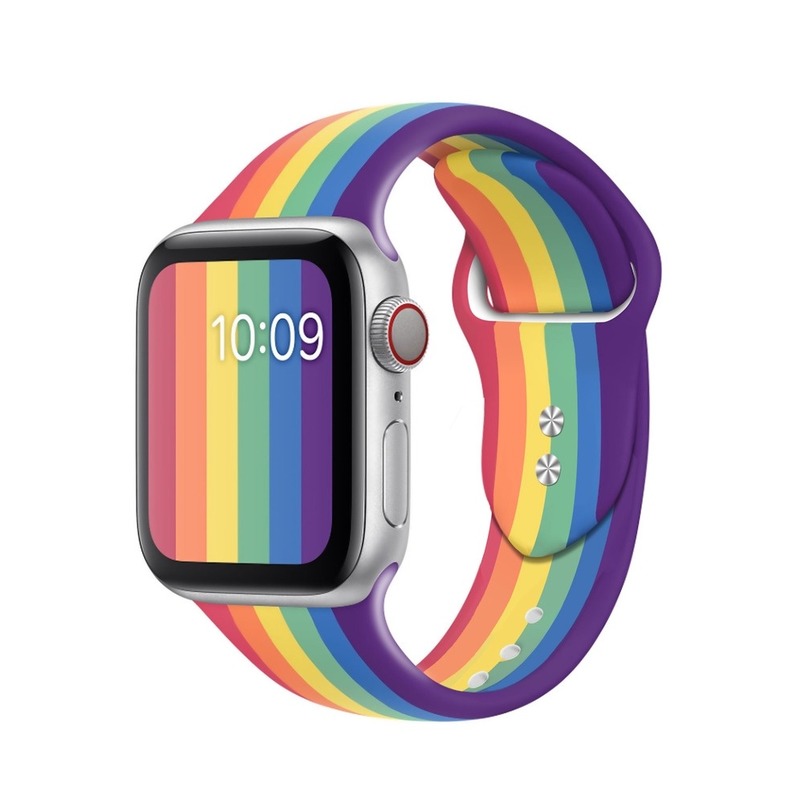 Dây đeo đồng hồ silicone màu cầu vồng khóa kim loại thích hợp cho Apple watch series se 6 5 4 3 2 1 40mm 44mm 38mm 42 mm