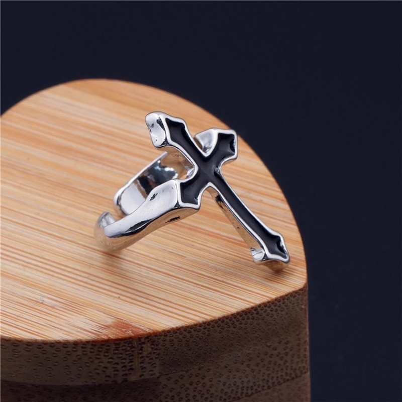1 Nhẫn Hở Hình Chữ Thập Màu Đen Phong Cách Gothic Cổ Điển Cho Nam Và Nữ