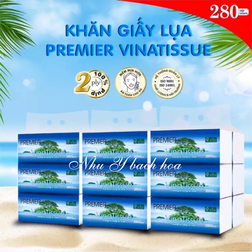 [Combo 10 gói] Khăn Giấy lụa giấy ăn rút Premier VinaTissue 280 tờ chính hãng, siêu mềm mịn an toàn không tẩy trắng