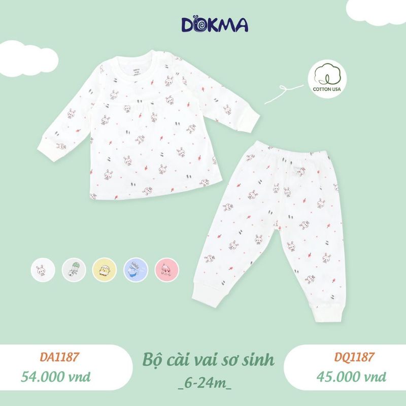Bộ dài tay cài vai Dokma chất cotton 6-24M