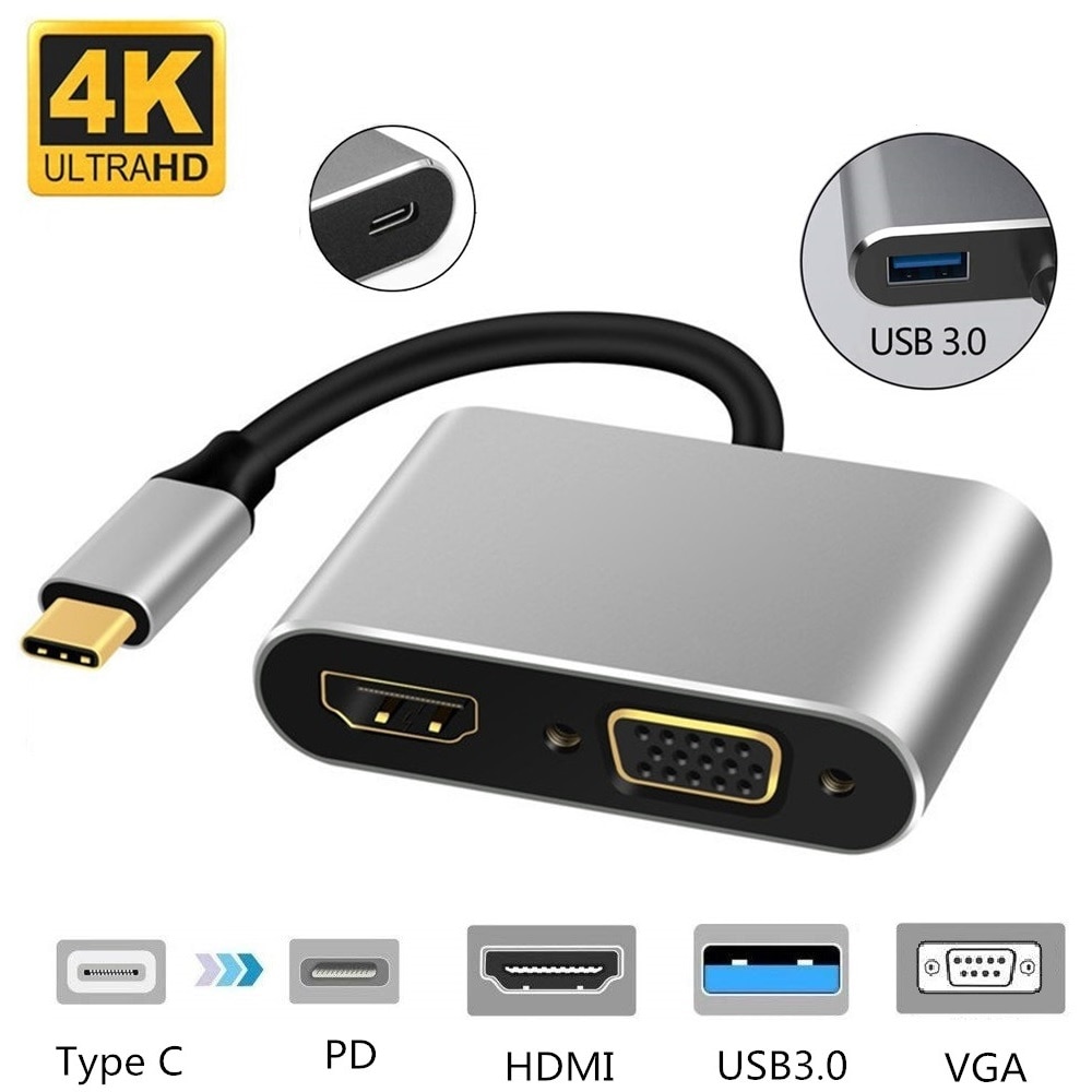 4 In 1 Adapter Usb C Hdmi Type C To Hdmi 4k Vga Usb3.0 For Macbook Pro Samsung S9 S10 | BigBuy360 - bigbuy360.vn