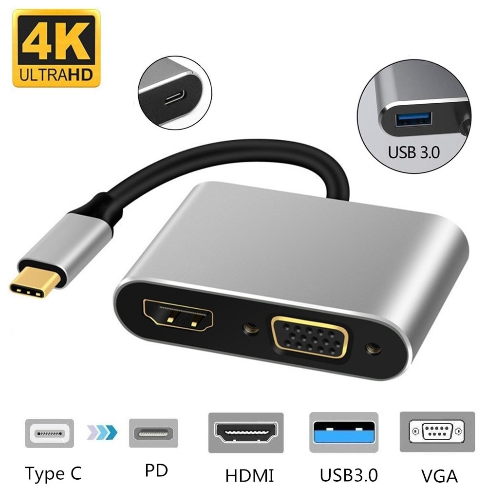 4 In 1 Adapter Usb C Hdmi Type C To Hdmi 4k Vga Usb3.0 For Macbook Pro Samsung S9 S10