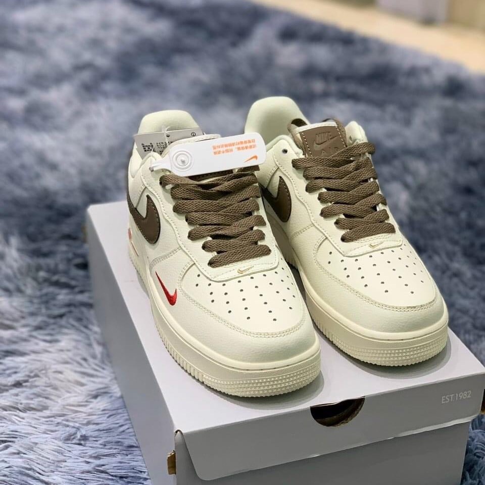 Giày thể thao AF1 vệt nâu, Giày sneaker air force 1 màu be vệt nâu nam nữ cực chất dễ phối đồ 2022