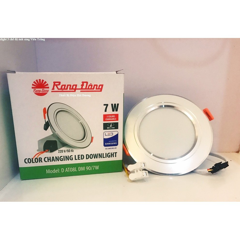 [CHÍNH HÃNG] Đèn LED âm trần đổi màu 7W viền bạc, khoét lỗ 90mm SAMSUNG chipLED D AT10