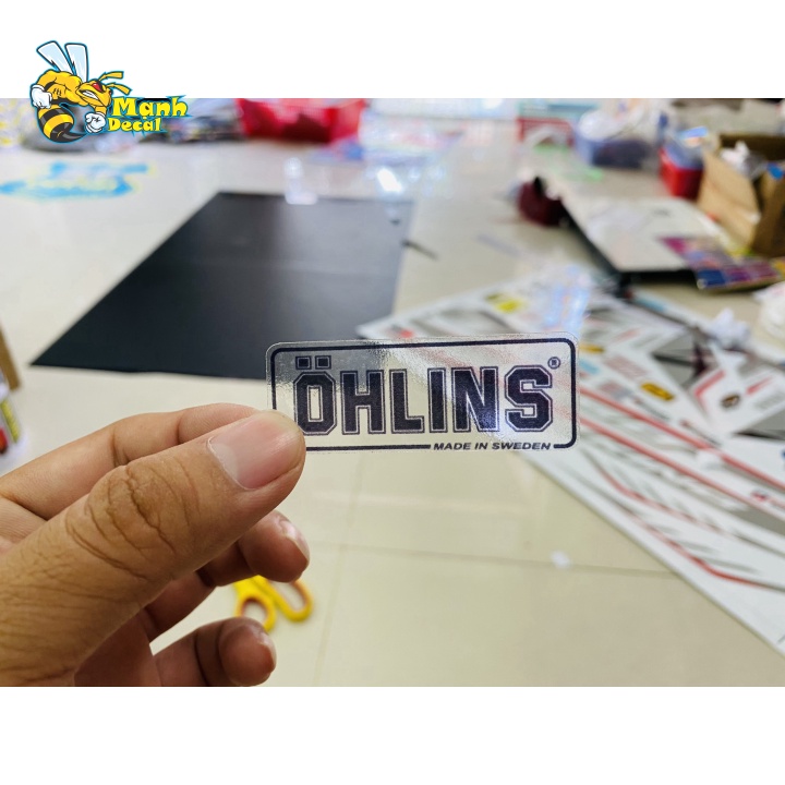 2 tem logo sticker ohlins in decal trong dán phuộc lò xo [Mạnh Decal]