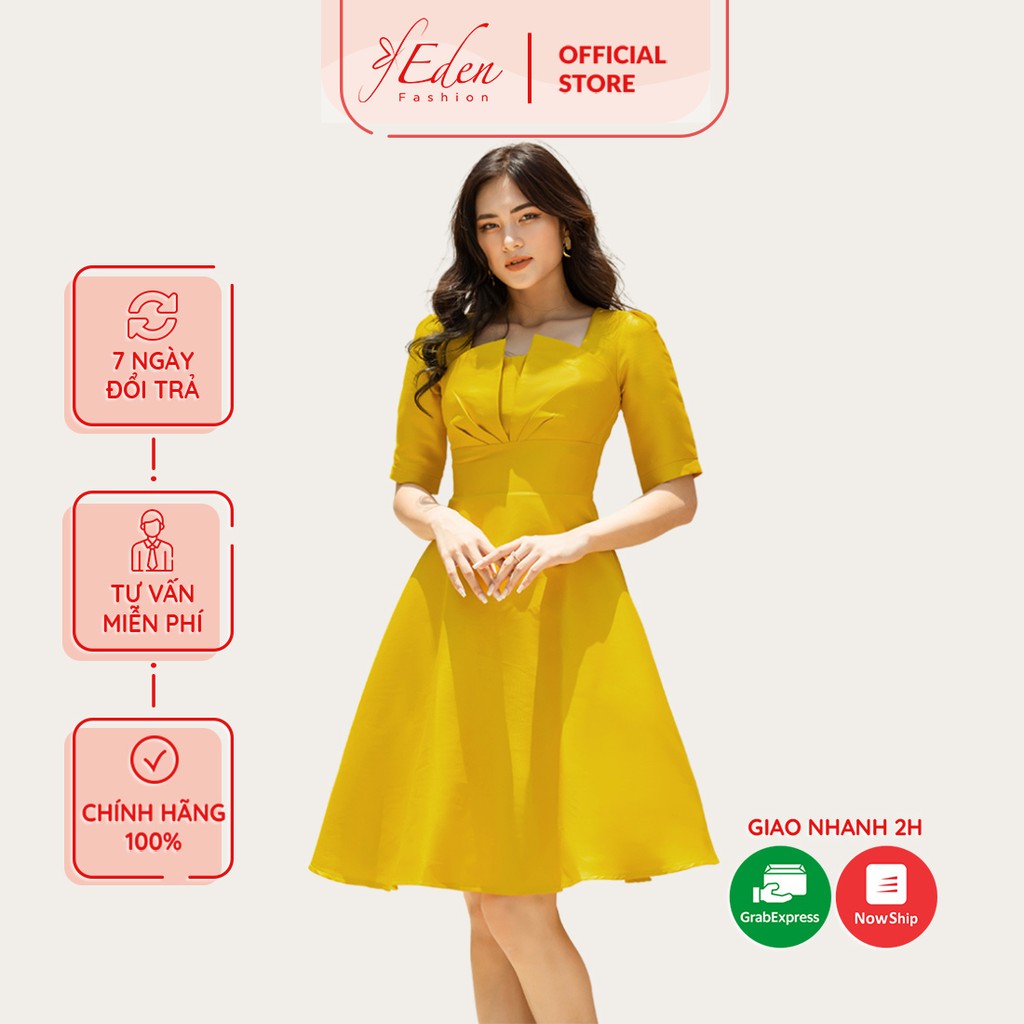 Đầm xòe dự tiệc 2 lớp thời trang Eden tay lỡ cổ vuông cách điệu chất liệu Taffta dày dặn đúng form - D440