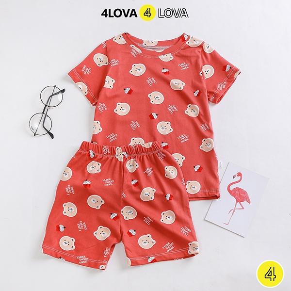 Bộ quần áo thun cộc tay cho bé hoạt hình unisex 4LOVA chất cotton lạnh mềm, mát hàng chính hãng KID007