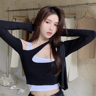 ÁO CROPTOP TAY DÀI ĐEN TRẮNG