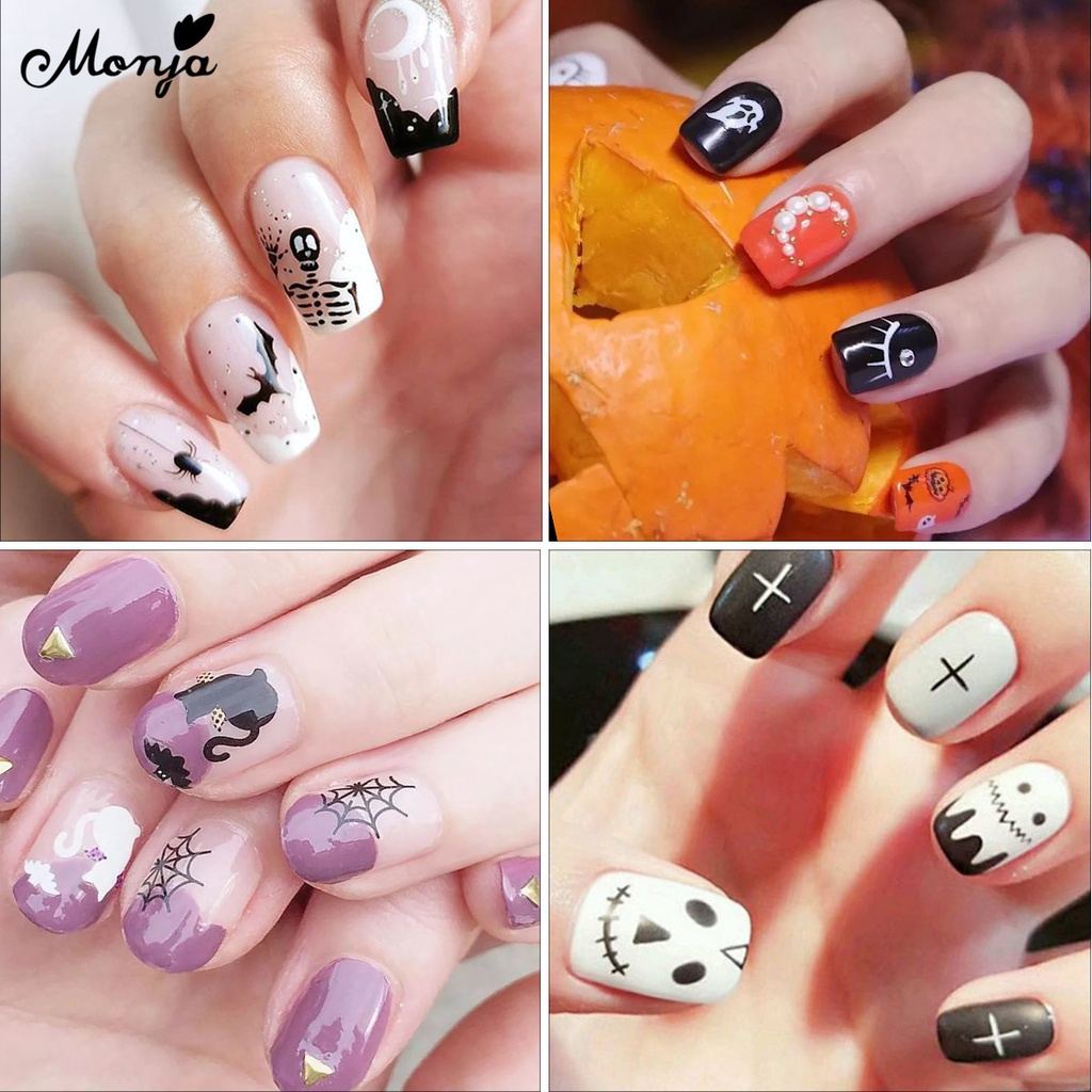 Set 10 cuộn miếng dán trang trí móng tay nghệ thuật MONJA họa tiết chủ đề halloween dạng chuyển độc đáo