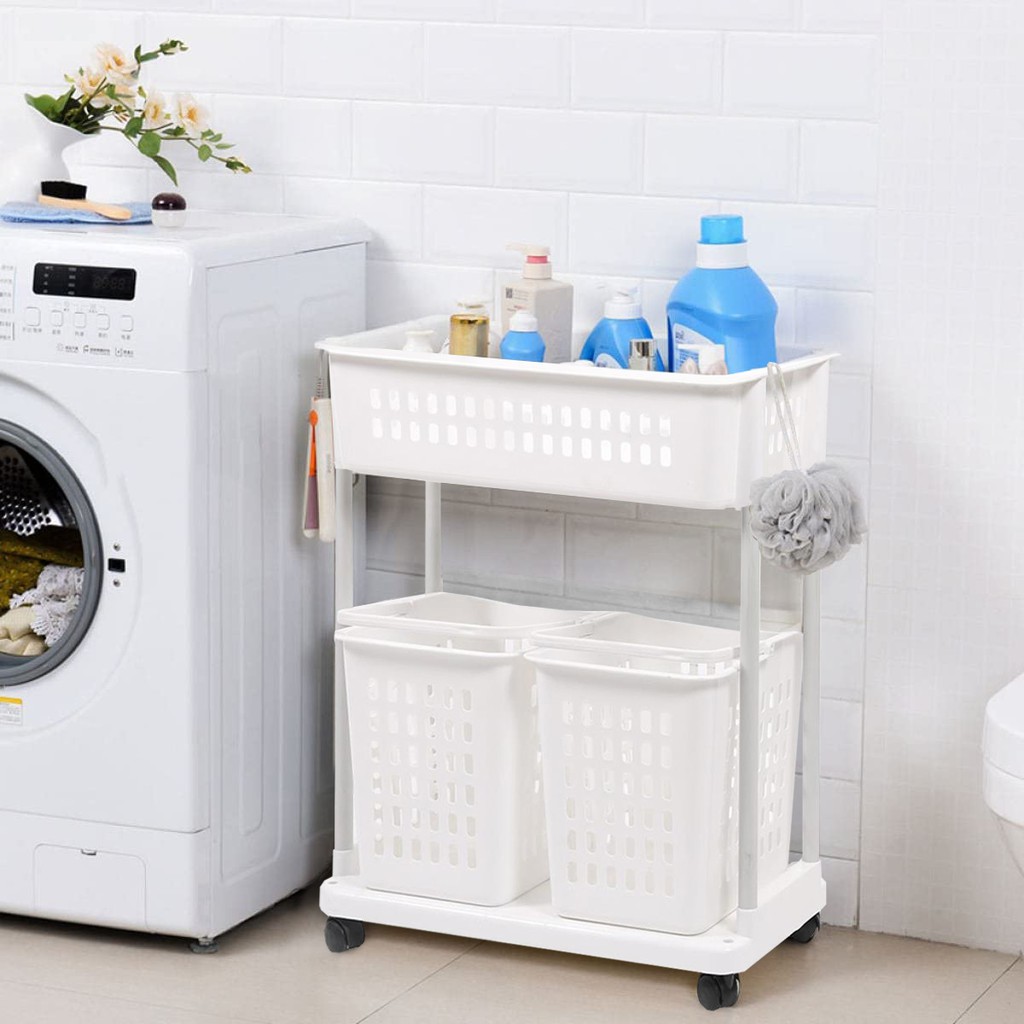 HomeBase PLIM Giỏ đựng quần áo dơ đồ đem đi giặt bằng nhựa 2 tầng Thái Lan W56.5xD33xH69 Cm trắng