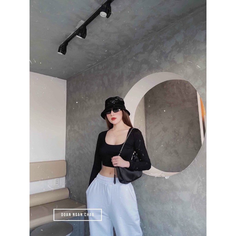 Áo croptop cổ chữ U tay dài