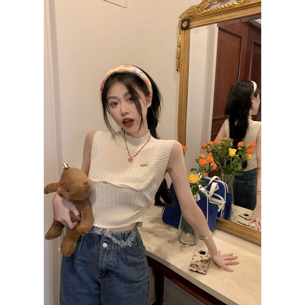 622156#Áo Hai Dây Dệt Kim Màu Trắng Thời Trang Mùa Hè Cho Nữ