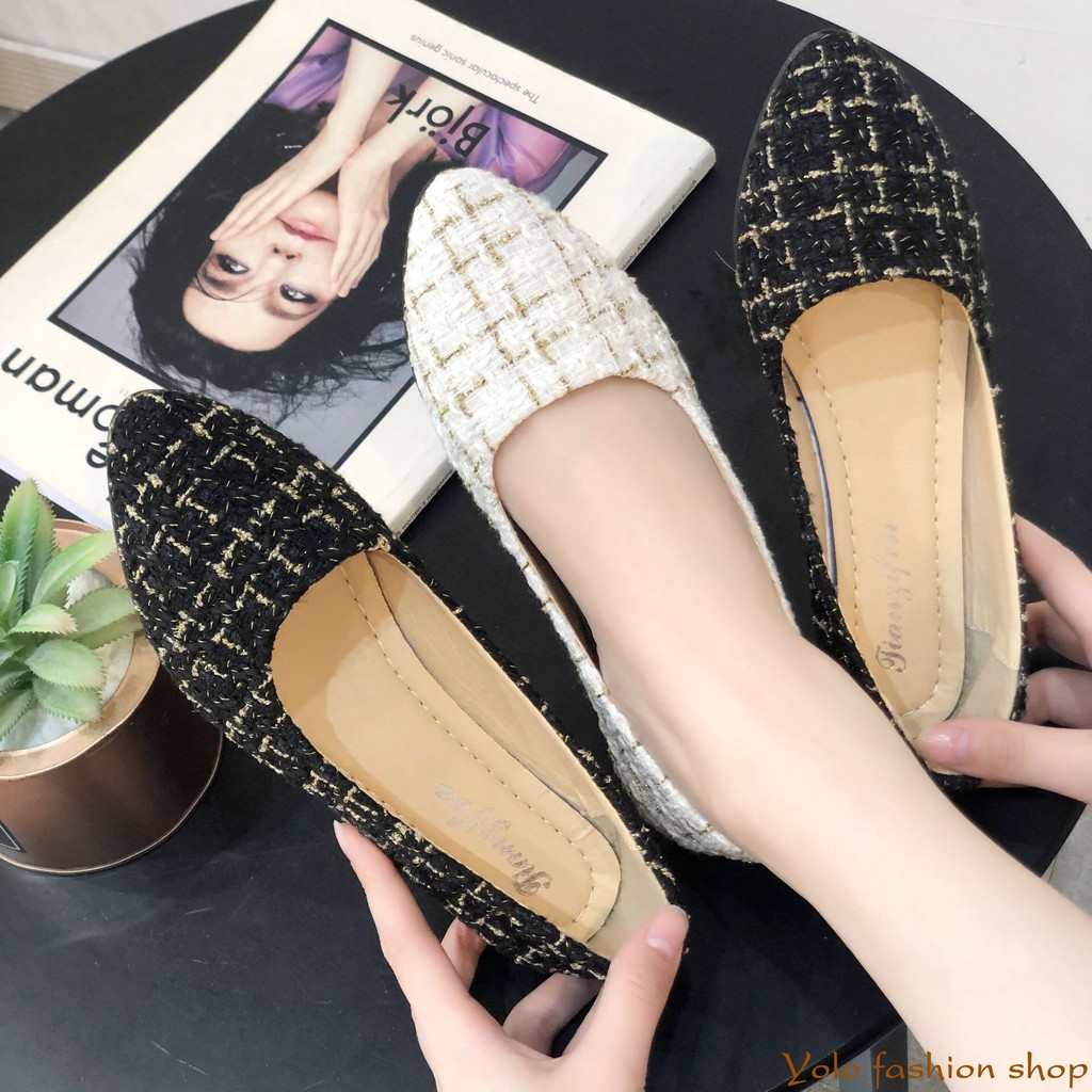 Giày bệt búp bê nữ vải dạ xinh xắn Hàng Quảng Châu cao cấp-CC12