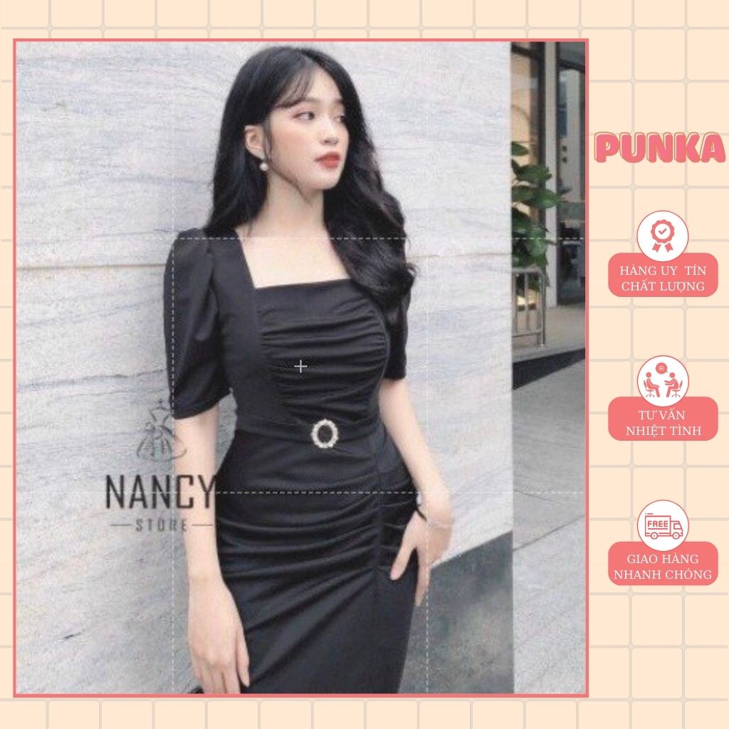 Váy đầm nữ tay lỡ body thắt eo cao cấp sang chảnh dự tiệc màu trắng đen