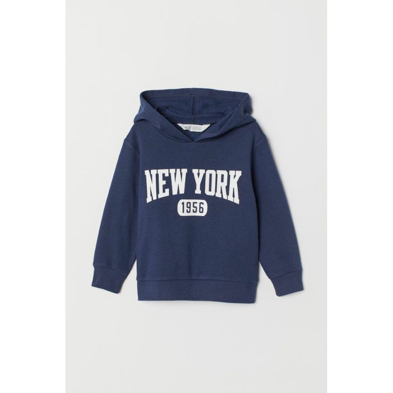 Áo nỉ có mũ họa màu xanh đậm HM auth size 2-6Y