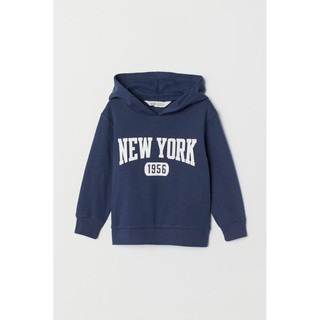 Áo nỉ có mũ họa màu xanh đậm HM auth size 2-6Y