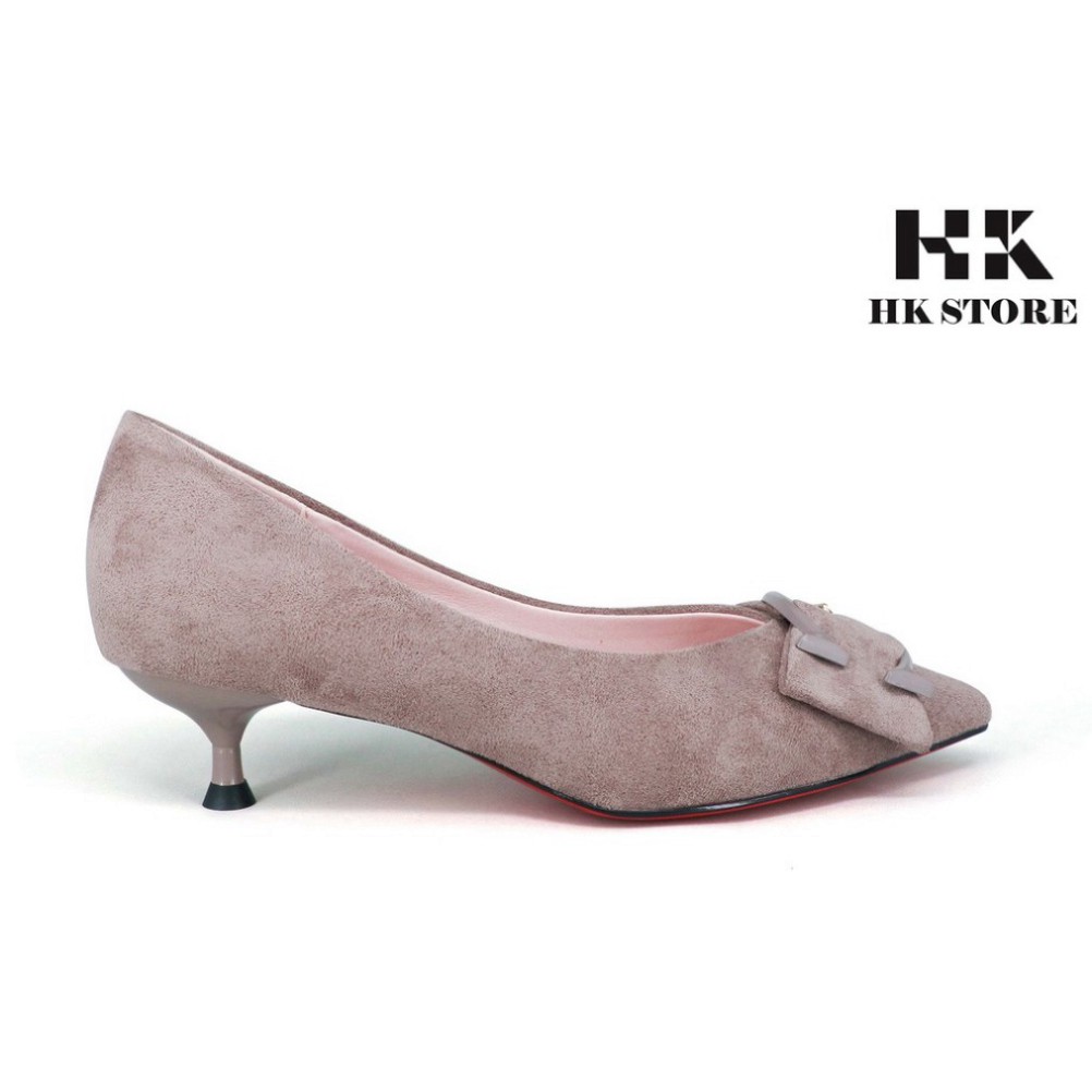 Giày công sở nữ 🧡  HT.NEO 🧡  da lộn trẻ chung kết hợp gót nhọn 3cm siêu xinh xắn đính nơ trang trí thời trang cực đẹp