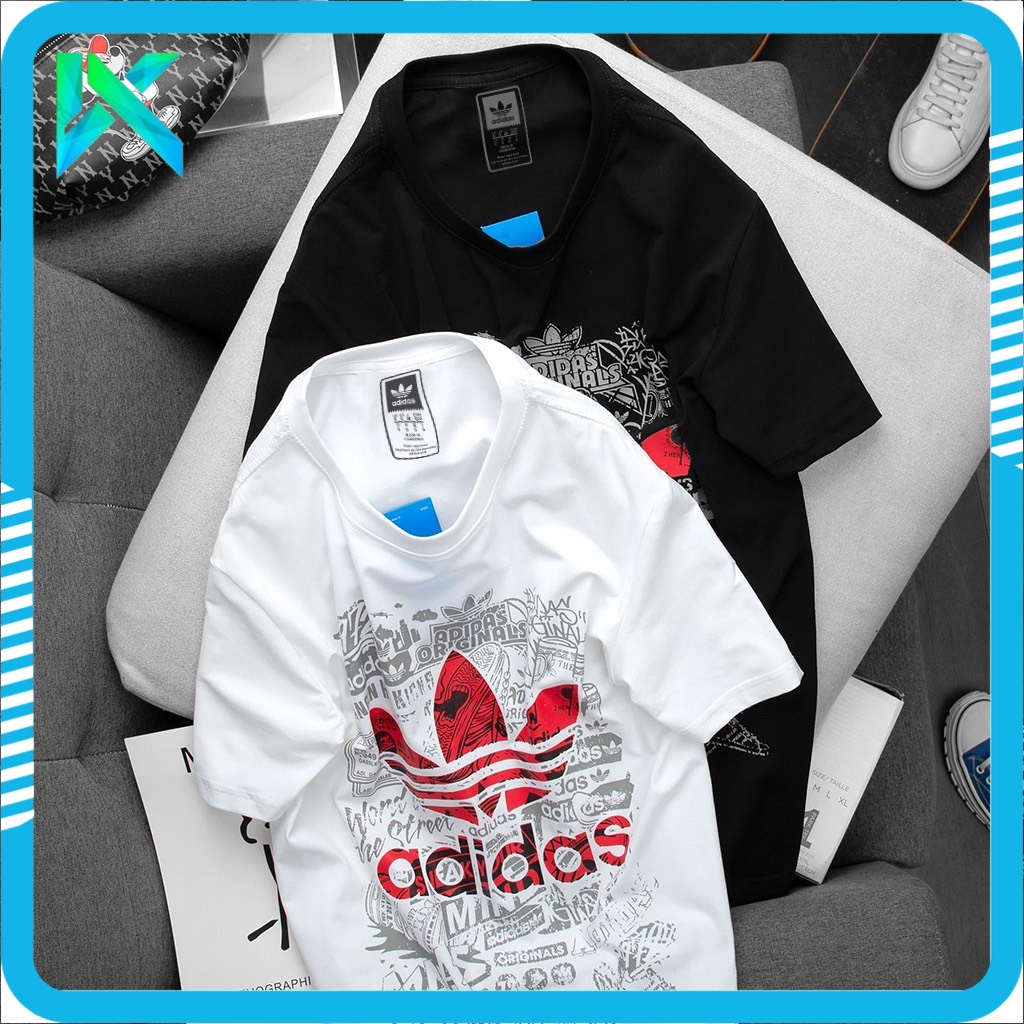 Áo Thun Nam Cổ Tròn Tay Ngắn Logo Adidas Chữ Đỏ Cá Tính Cotton Thoáng Mát