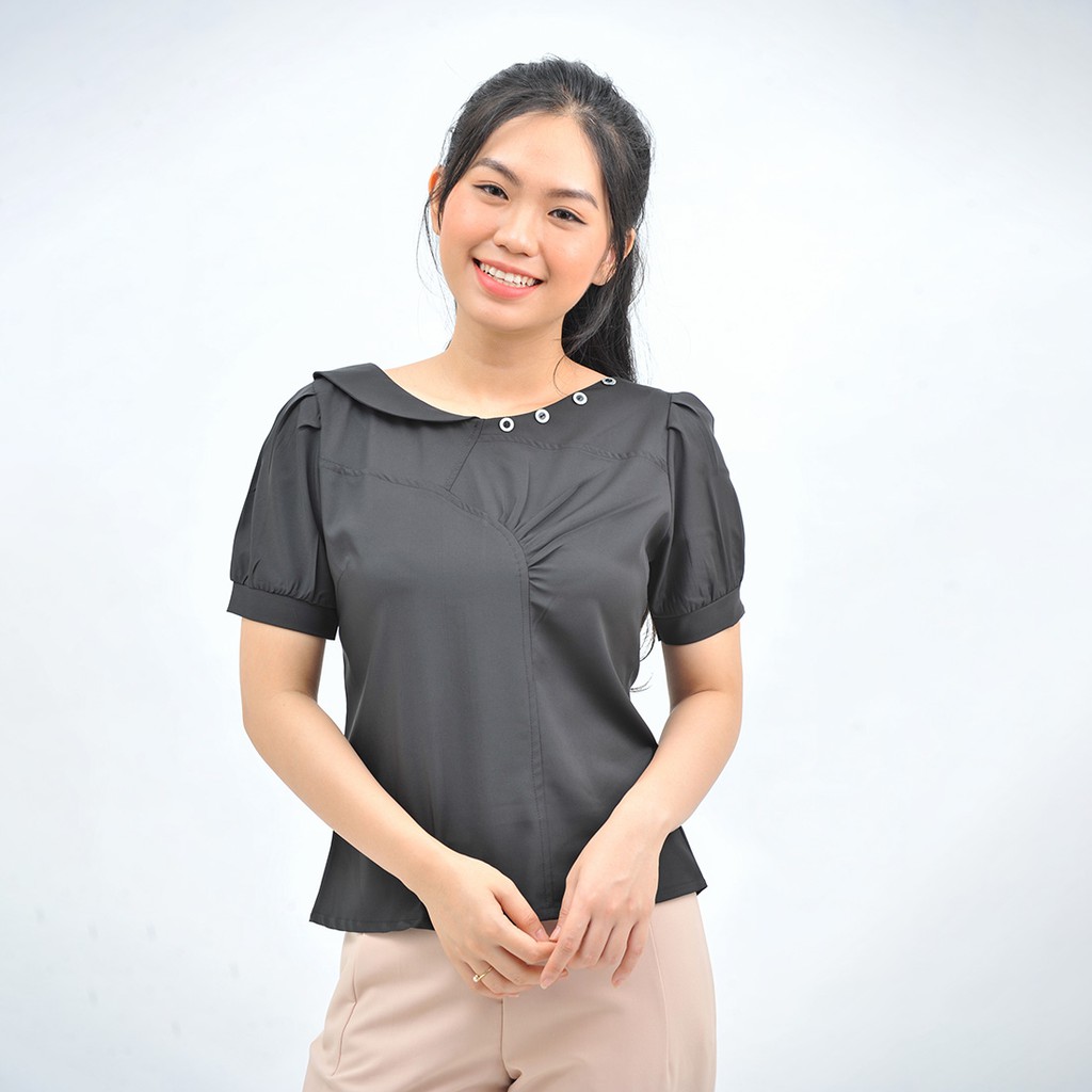 Áo kiểu nữ sơ mi công sở thời trang Eden trẻ trung xinh đẹp freesize cổ tròn cách điệu dễ dàng phối đồ - ASM124