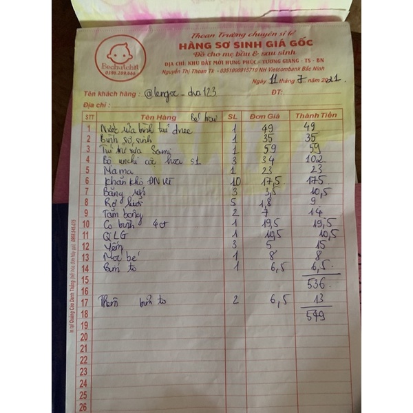 Combo sơ sinh khách đặt 11/7/2021