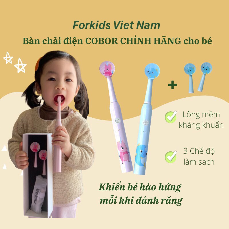 [Chính hãng] Bàn chải đánh răng cho bé COBOR – Bàn chải ĐIỆN Trẻ em Tặng kèm 2 đầu bàn chải thay thế