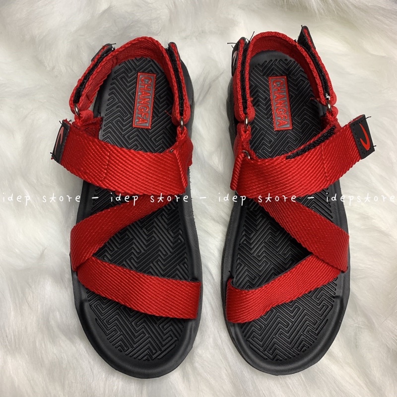 Giày sandal unisex quai Đỏ chữ Z GL034 - Xăng đan dây dù nam nữ đế đúc PU siêu bền SH9 IDEP