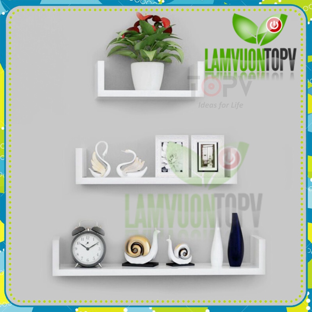 Kệ sách treo tường kiêm kệ decor chữ U TopV giá sách gỗ cho bé nhỏ mini giá rẻ trắng Làm vườn TopV