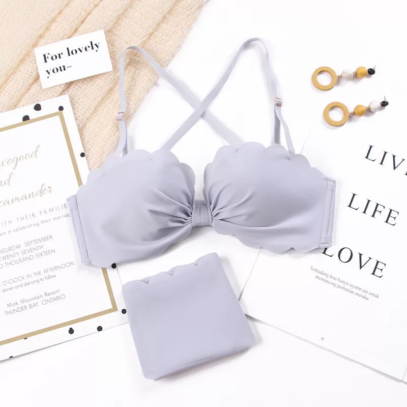 Bộ đồ lót cup ngang Sweet Girl hình nơ su siêu mịn kute | BigBuy360 - bigbuy360.vn