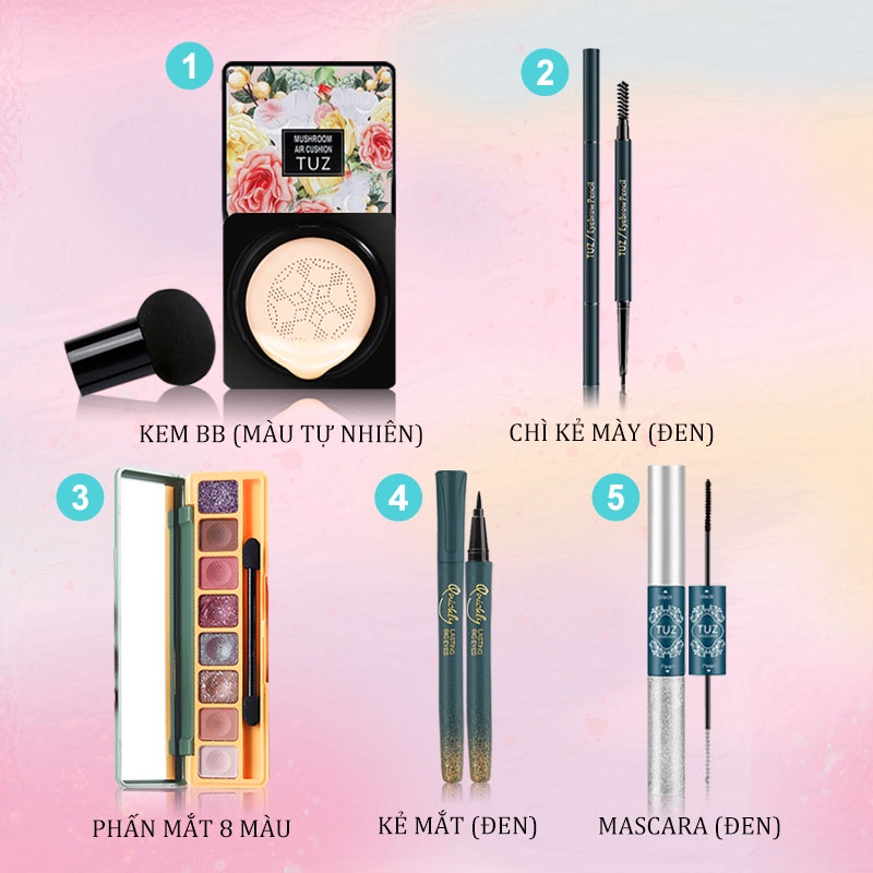 5 món trang điểm cơ bản-BB air cushion+Bảng phấn mắt 8 màu+Chì kẻ mày không thấm nước +Kẻ mắt không thấm nước +Mascara | BigBuy360 - bigbuy360.vn