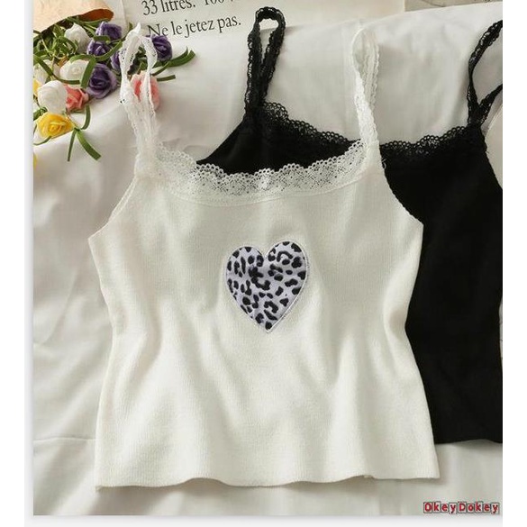 Áo dệt kim không tay viền ren hở eo in họa tiết da báo cho bạn gái