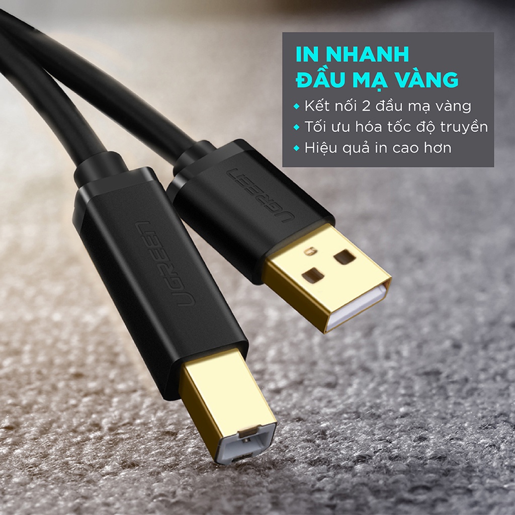 Cáp máy in USB 2.0 AM to BM chính hãng Ugreen US104 / US135
