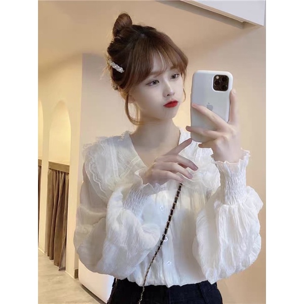Áo sơ mi tiểu thư nữ tính cổ bẻ thanh lịch nhẹ nhàng, áo sơ mi nữ