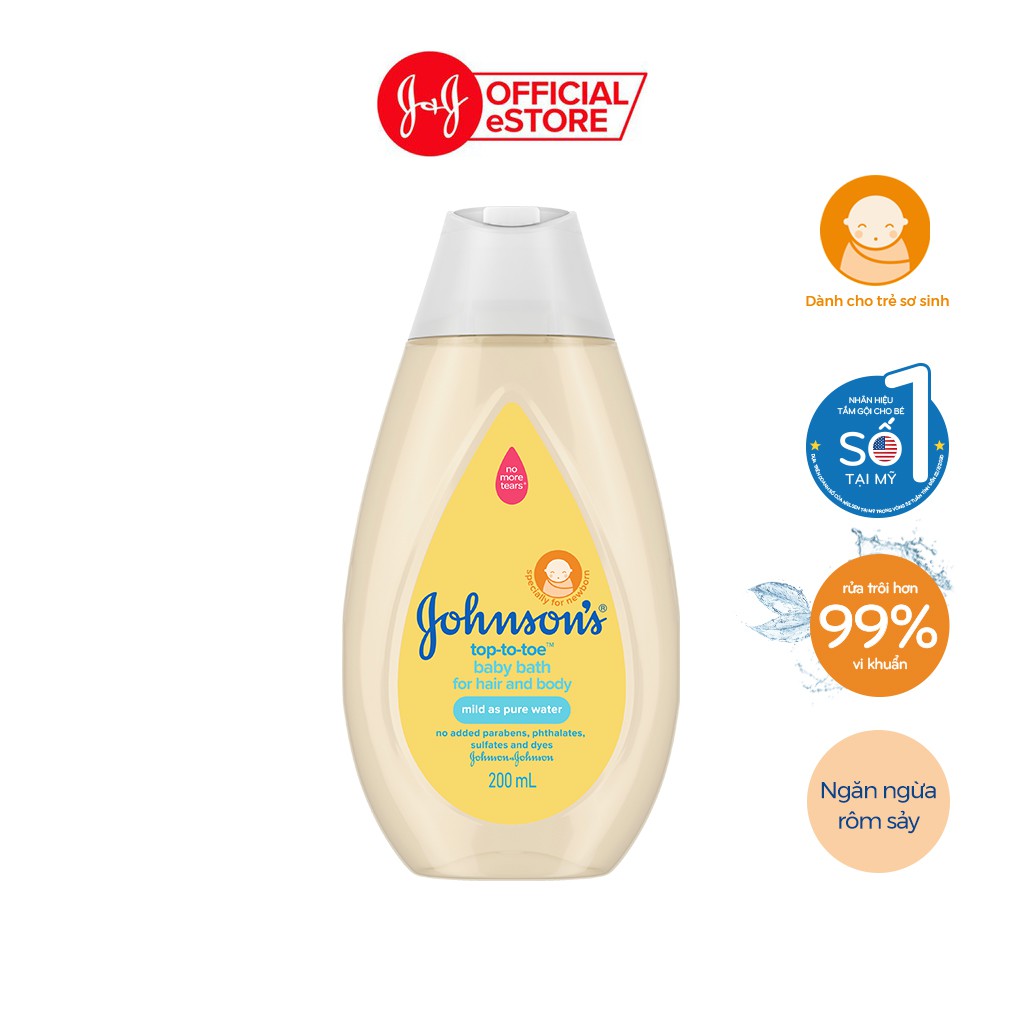 [Mã FMCGMALL - 10% đơn 250K] Sữa tắm gội toàn thân Johnson's top to toe 200ml - 100979995