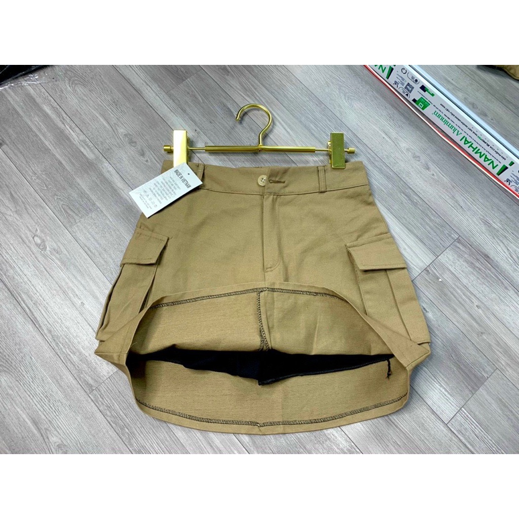 Chân váy jean kaki nữ chữ A túi hộp phong cách Hàn Quốc , chân váy bò ngắn cạp cao kèm quần lót trong