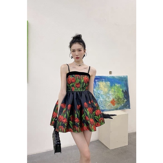 Váy 2 Dây Hoa Bồng