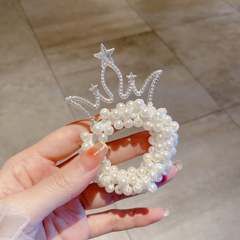 Dây Cột Tóc Cao Su Hình Vương Miện Đính Hạt Phong Cách Hàn Quốc Mới Cho Bé Gái 【】