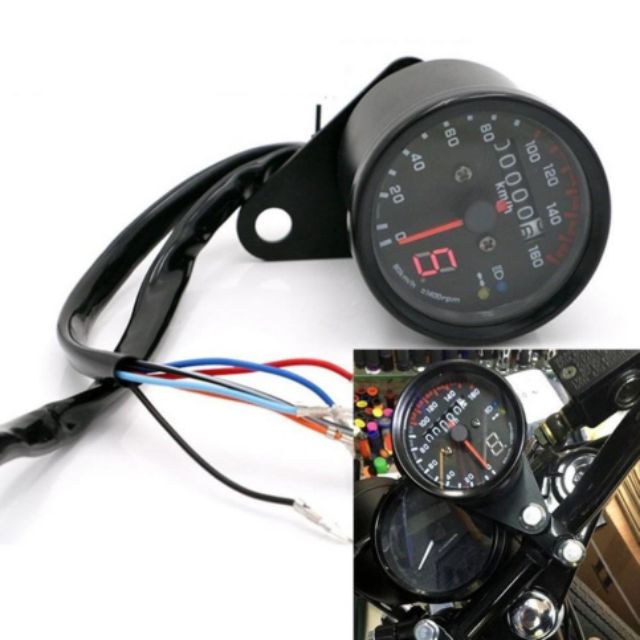 ĐỒNG HỒ CLASSIC ĐO KM CÓ 2 ĐÈN BÁO CHỨC NĂNG | HÀNG CAO CẤP CHUYÊN ĐỘ XE CAFERACER , TRACKER, BOBBER