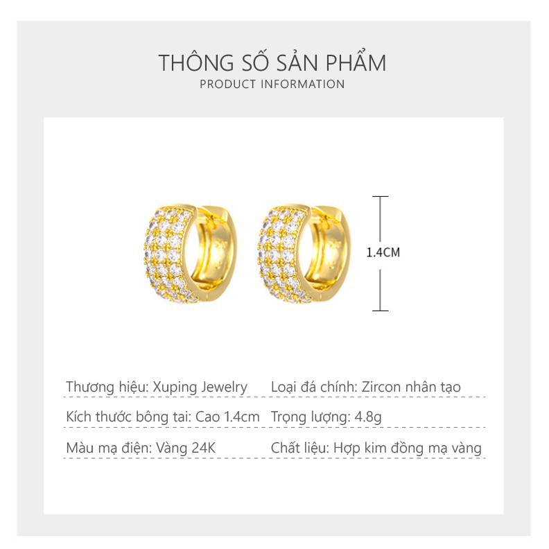 Bông Tai Nữ Mạ Vàng 24K, Thiết Kế Đính Đá Zircon Sang Trọng - XPBT22