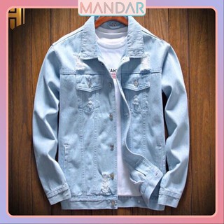 Áo khoác jean Nam cao cấp form rộng hàn quốc phối rách xước nhẹ đơn giãn Siêu Chất