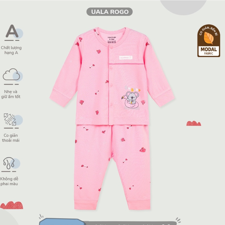 Bộ quần áo sơ sinh Ualarogo cho bé 0-9 tháng vải Modal Fabric cúc cài giữa hoạ tiết động vật dễ thương 3632