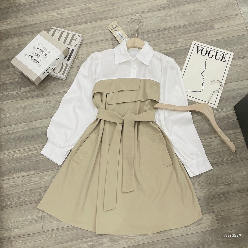 Đầm kaki  pha sơ mi