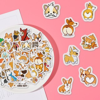 Set 40 miếng dán hình chú chó corgi hoạt hình dễ thương trang trí sổ lưu niệm/sổ ghi chú